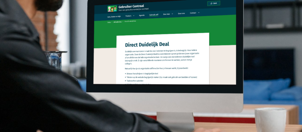 computer met op het scherm de website van Gebruiker Centraal op de pagina Direct Duidelijk Deal