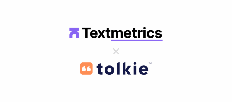Textmetrics logo en het Tolkie logo, met kruis ertussen